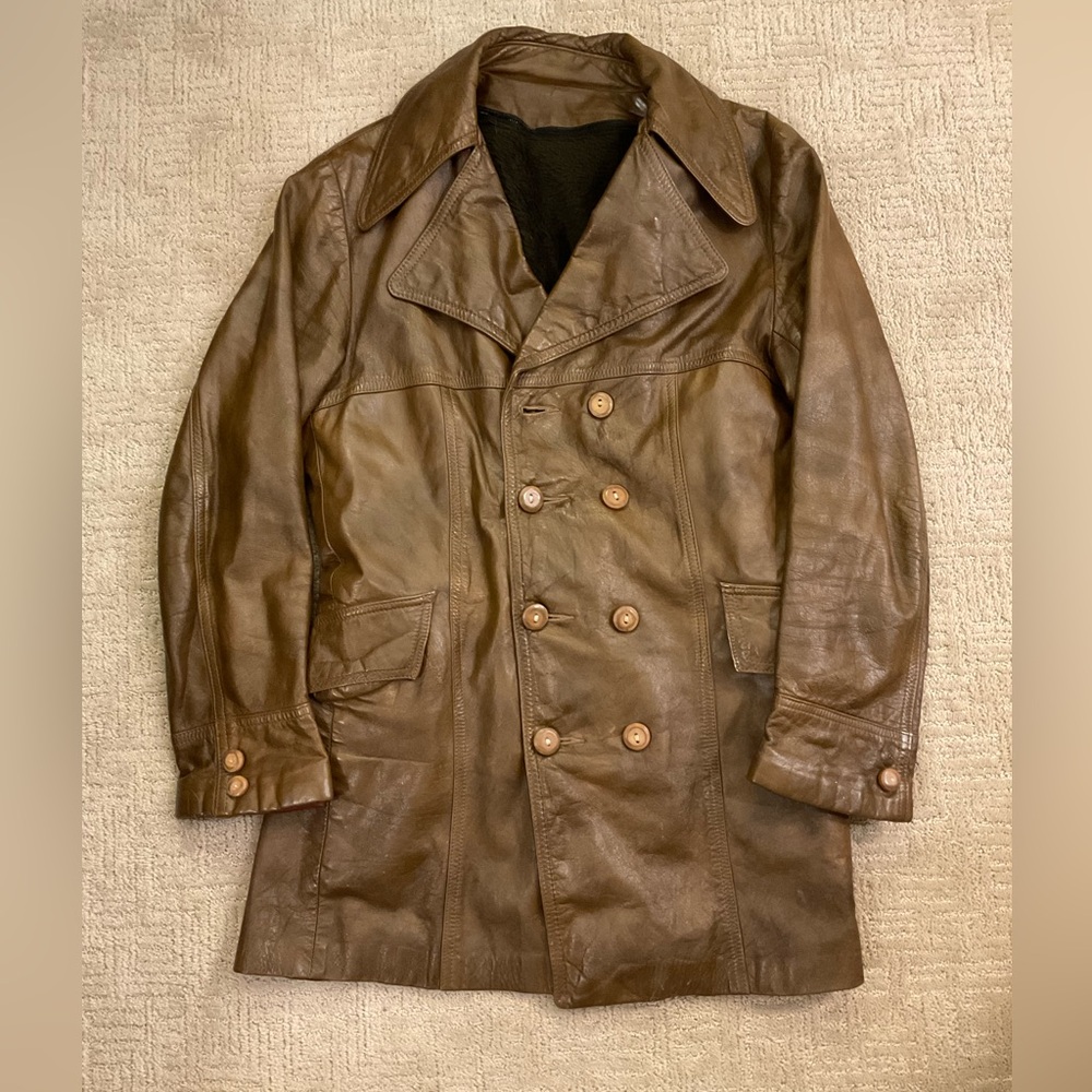 Vintage Women Leather Jacket Leathercraft Double-Breasted L Brown 70/80s Classic